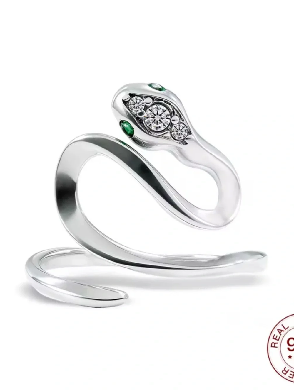 New! Sterling Silver Snake Wrap Ring with Green Accent